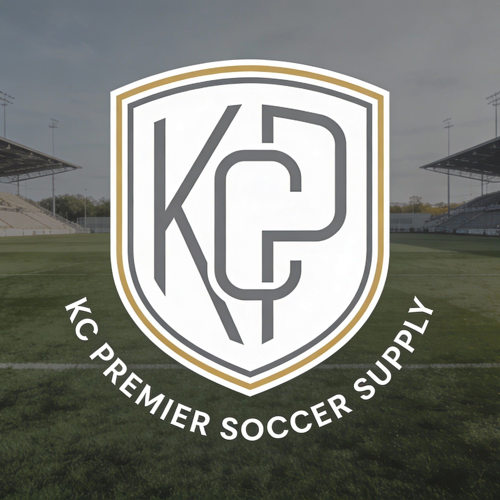 KC Premier Soccer Supply logo on a soccer field background